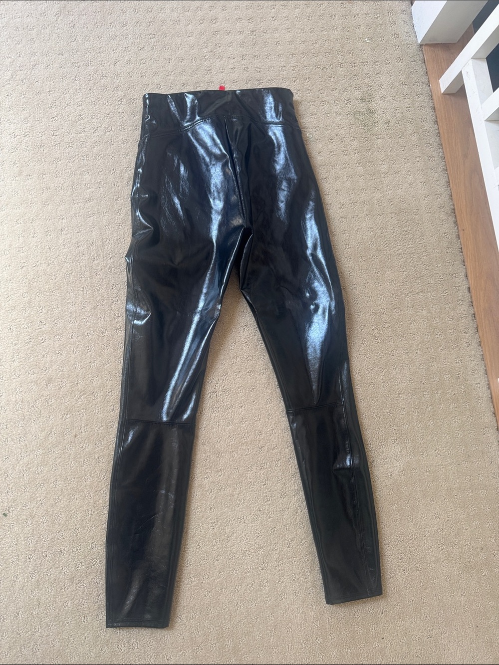 SPANX Black Shiny Faux Leather Skinny Jumpsuit Pants